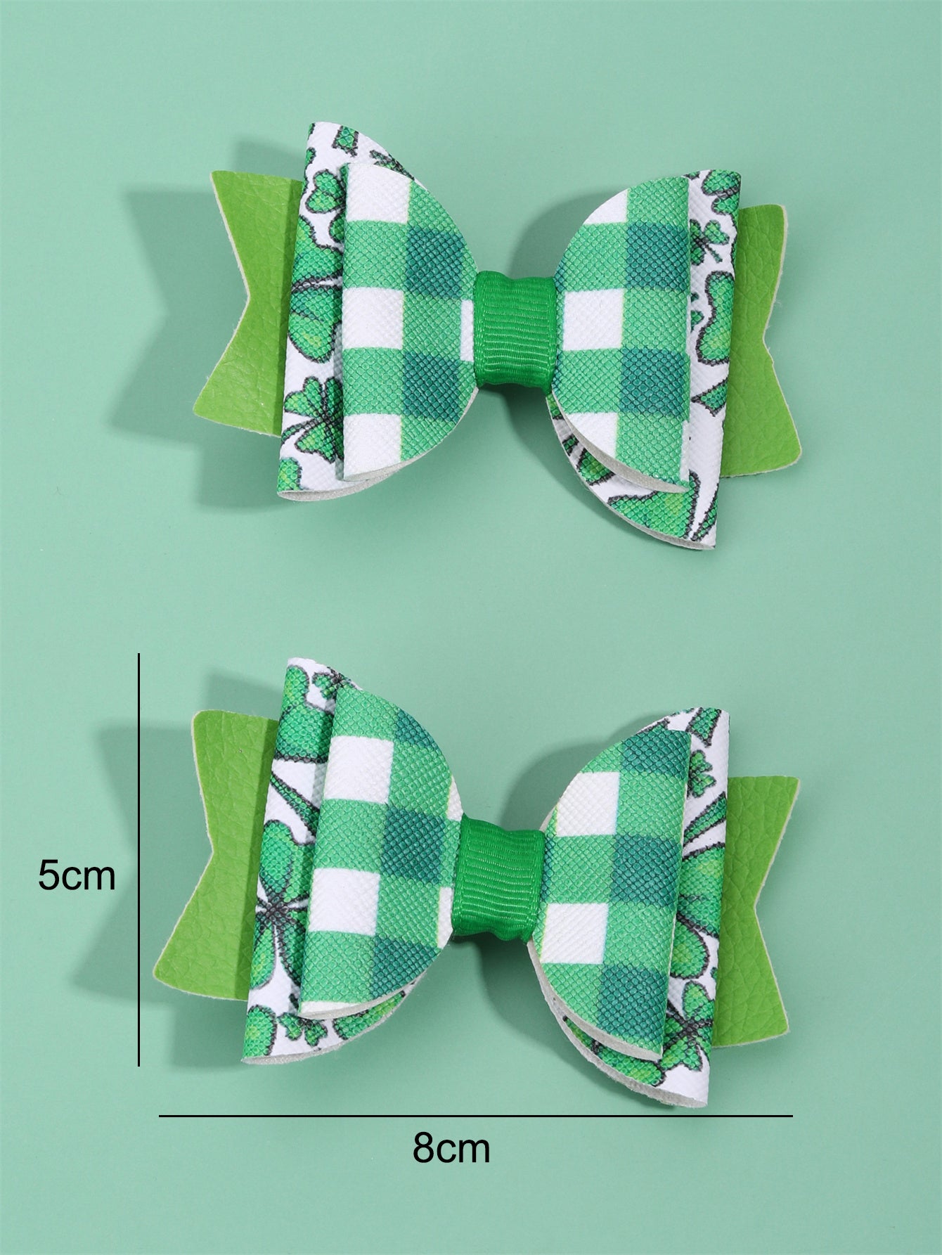 2PCS St Patrick Day Plaid Hair Bows for Girls