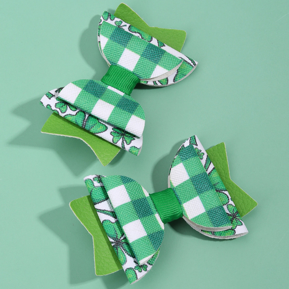 2PCS St Patrick Day Plaid Hair Bows for Girls