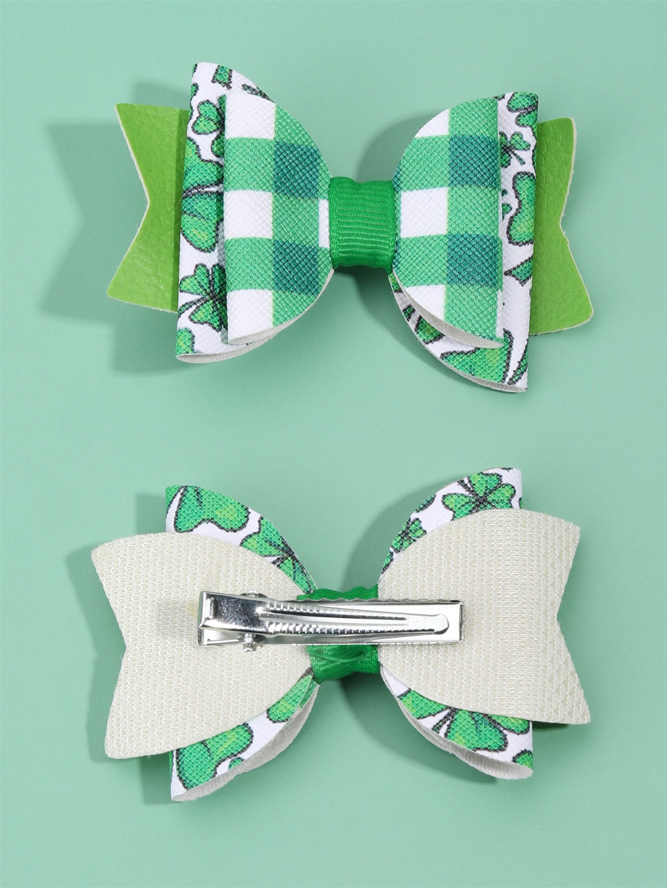 2PCS St Patrick Day Plaid Hair Bows for Girls