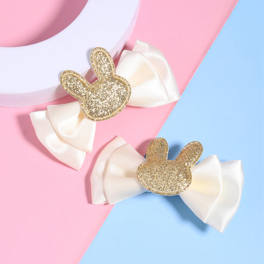 2PCS Glitter Bunny Satin Hair Bows