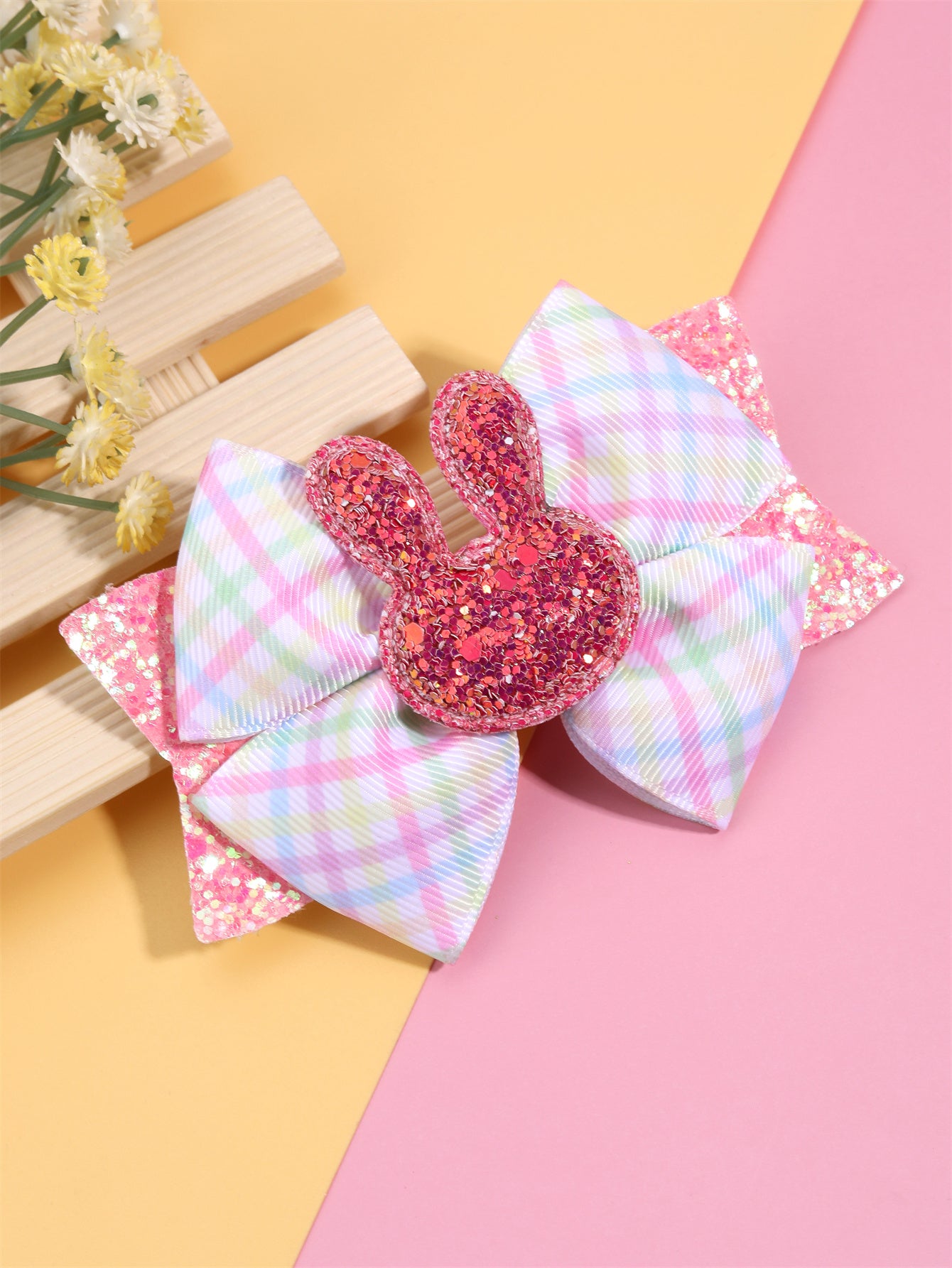 4'' Cute Pink Bunny Glitter Hair Bows