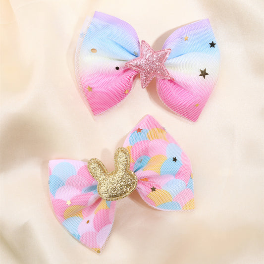 2PCS Glitter Bunny Star Gradient Hair Bows