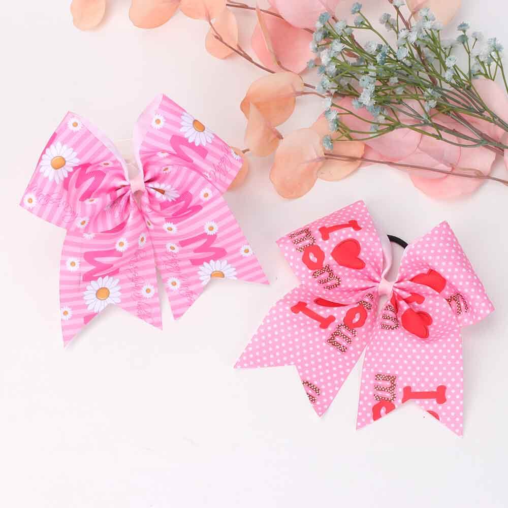 Girls Pink Heart Cheer Bows