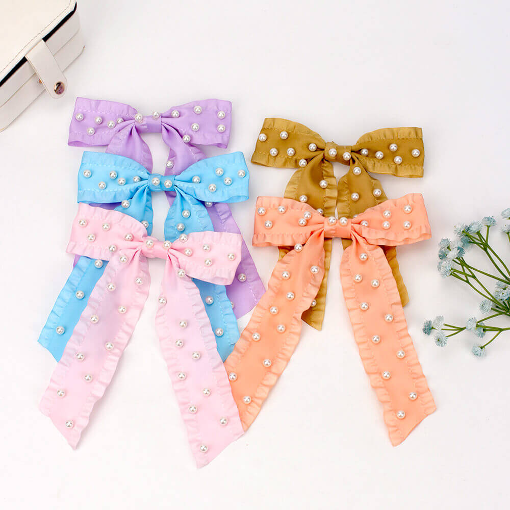 5 Inch Pearl Cheer Bow Clips