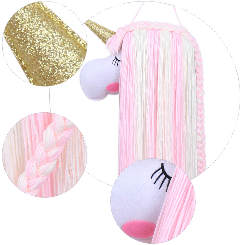 cnhairaccessories Unicorn Yarn Tassels Hair Bow Holder - Pink