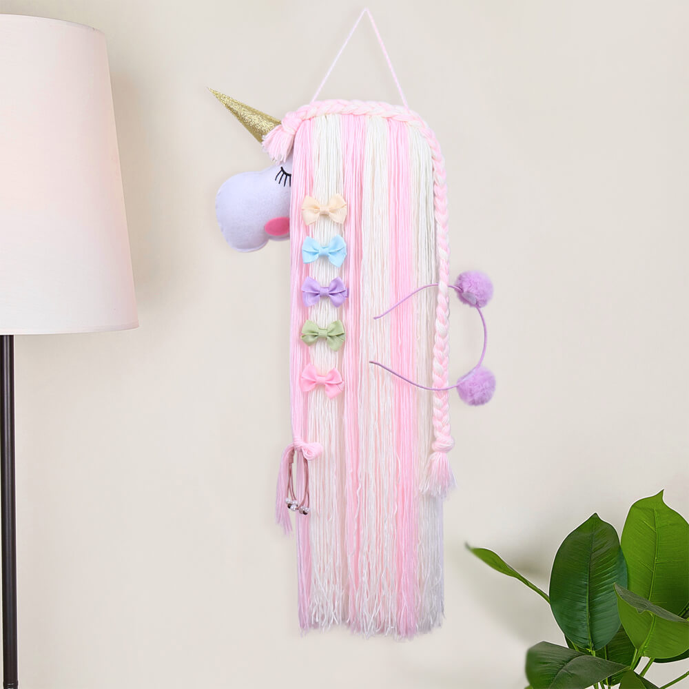 Unicorn Yarn Tassels Hair Bow Holder - Pink