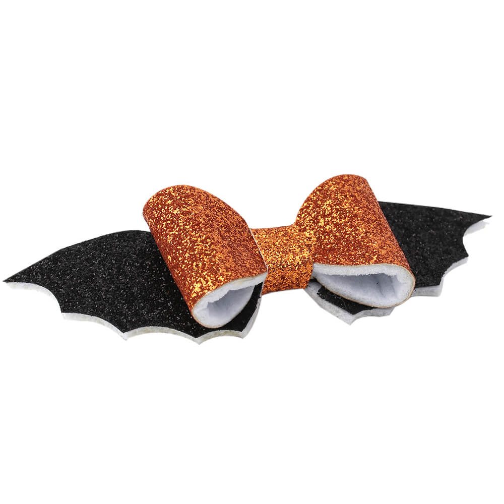 2PCS Glitter Pumpkin Wing Hair Bows