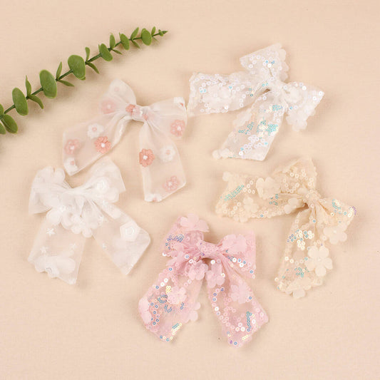 Lace Flower Laser Sequin Hair Bows