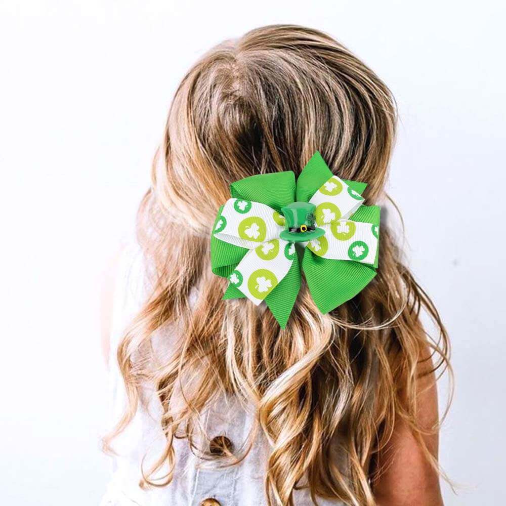 St Patrick's Clover Girl Hair Bows