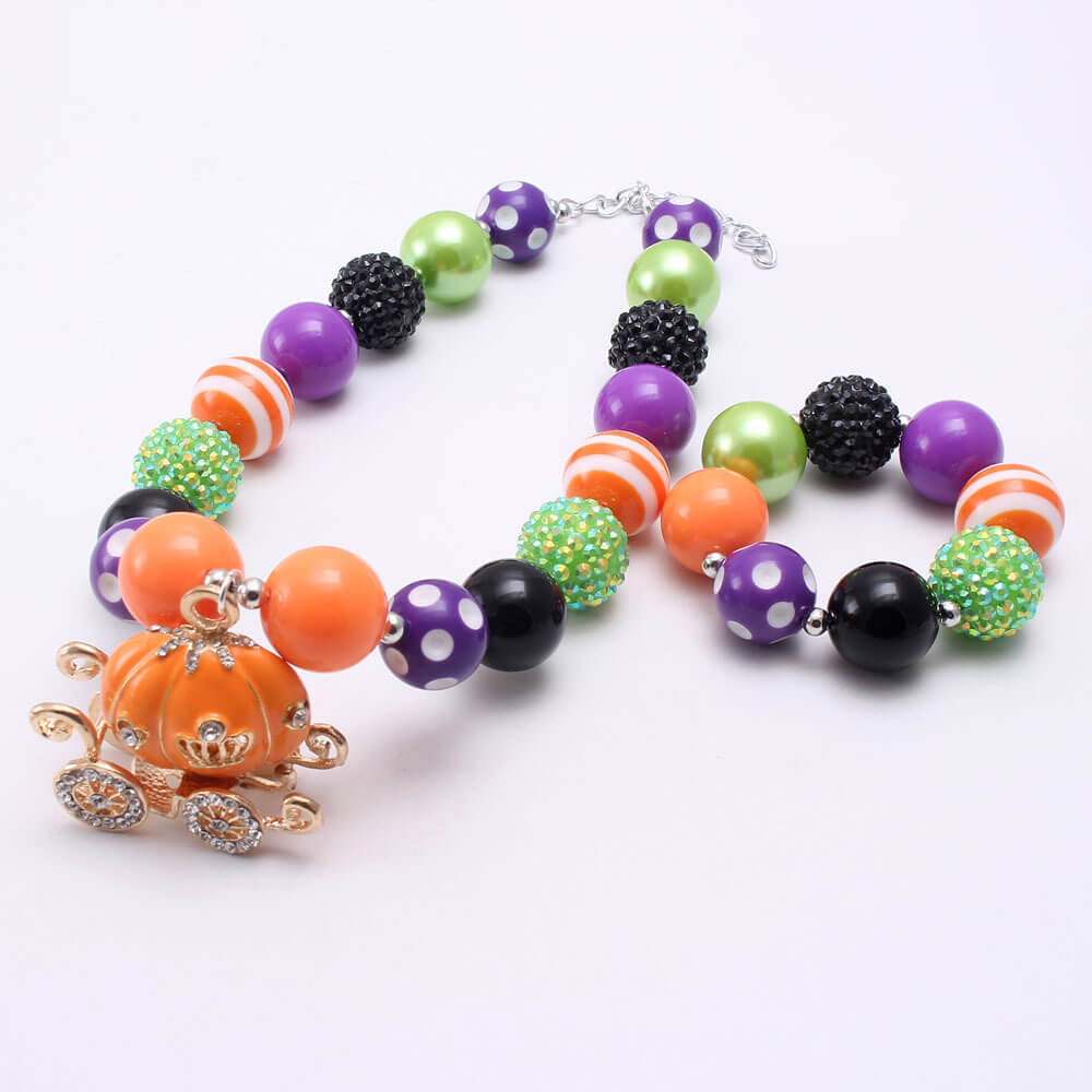 Cute Pumpkin Car Necklace Bracelet Set