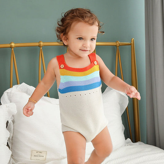 Rainbow Striped Knitted Baby Romper