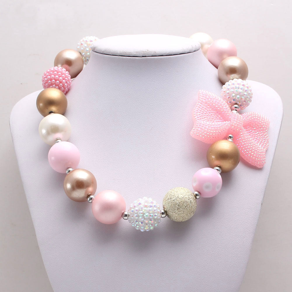 Pink Bow Little Girl Princess Necklace