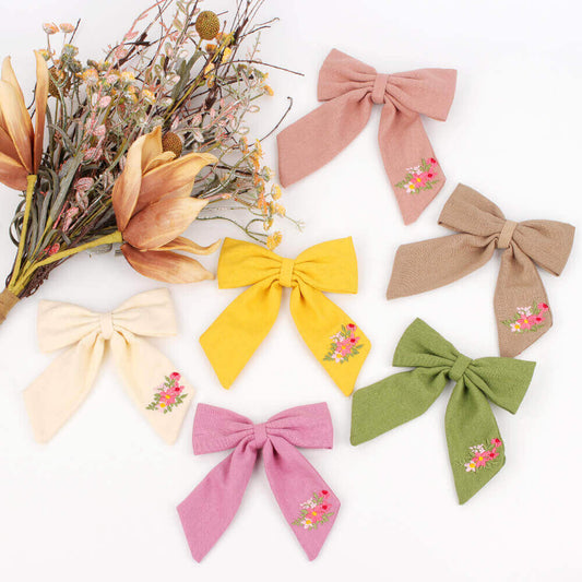 5'' Embroidered Flower Cheer Bows