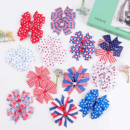 4PCS Patriotic Pinwheel Hair Bows