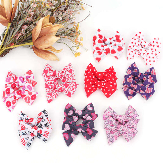 2PCS Love Heart Cloth Bow Hair Clips