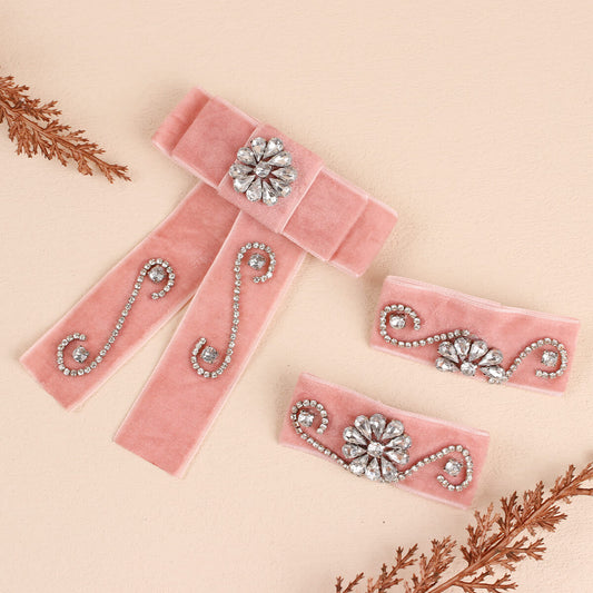 Pink Velvet Hair Clips with Crystal