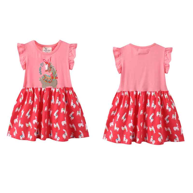 Cartoon Alpaca Pink Summer Dresses