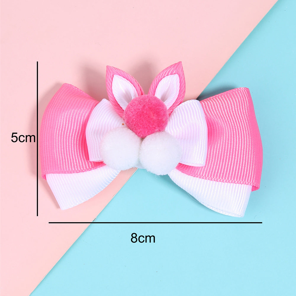 Easter Bunny Hair Bow Pompom Hair Clips