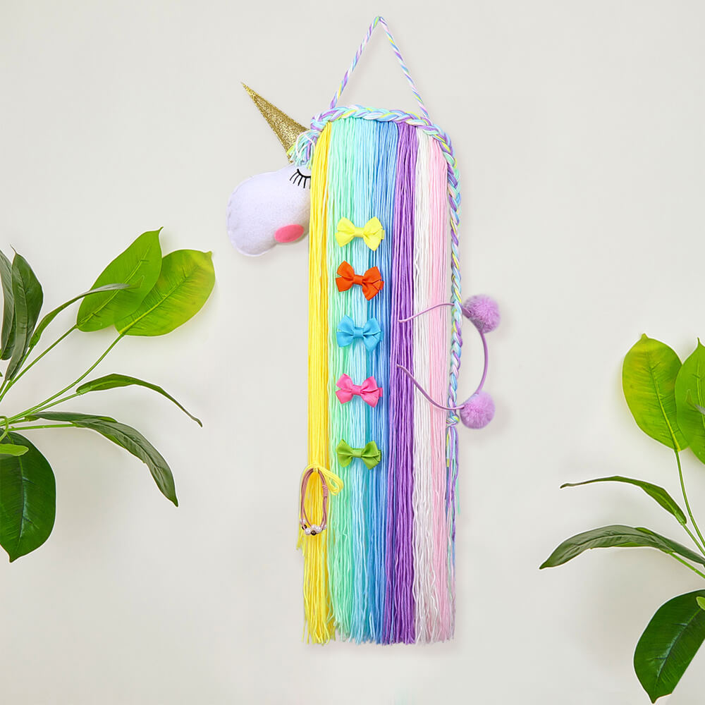 Unicorn Yarn Tassels Hair Bow Holder - Rainbow