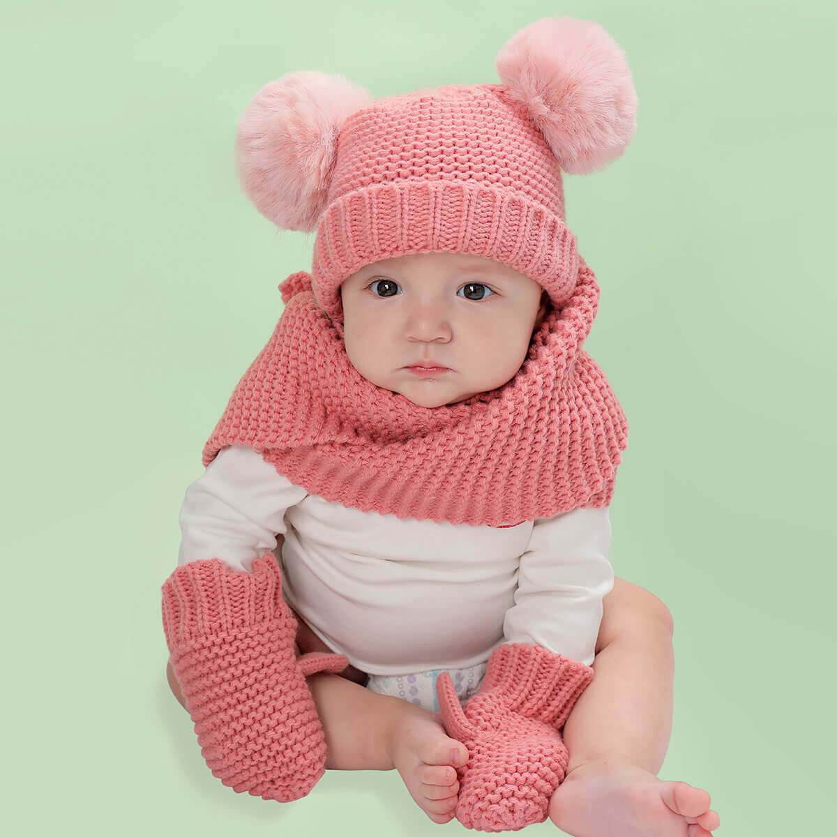 Woolen Warm Baby Hat Scarf and Gloves Set