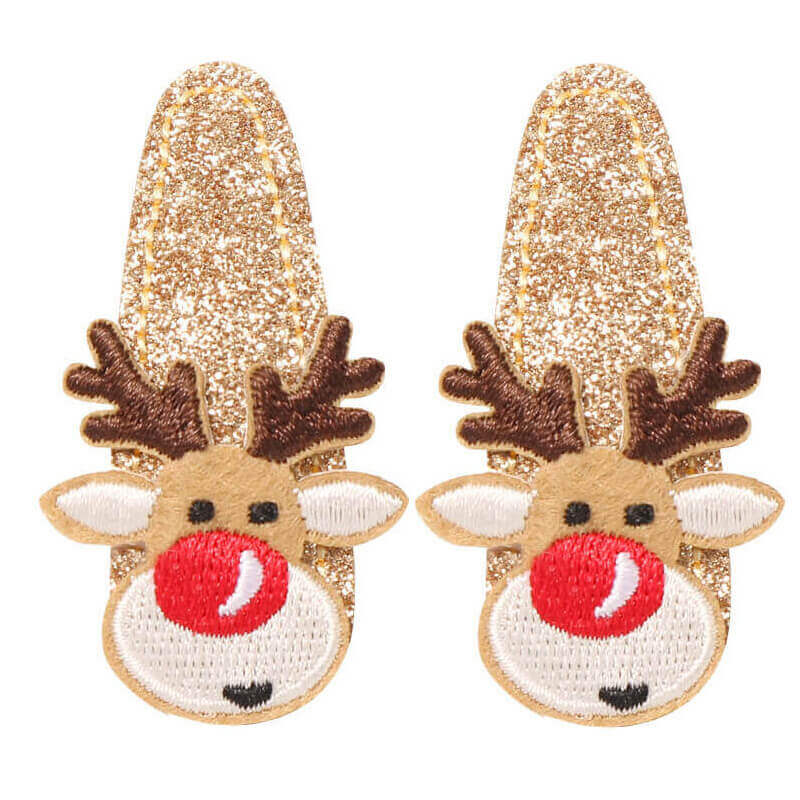 2PCS Christmas Reindeer Glitter Hair Clips
