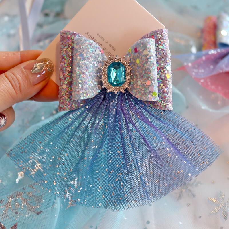 Princess Hair Bows with Crystal Blue Diamond