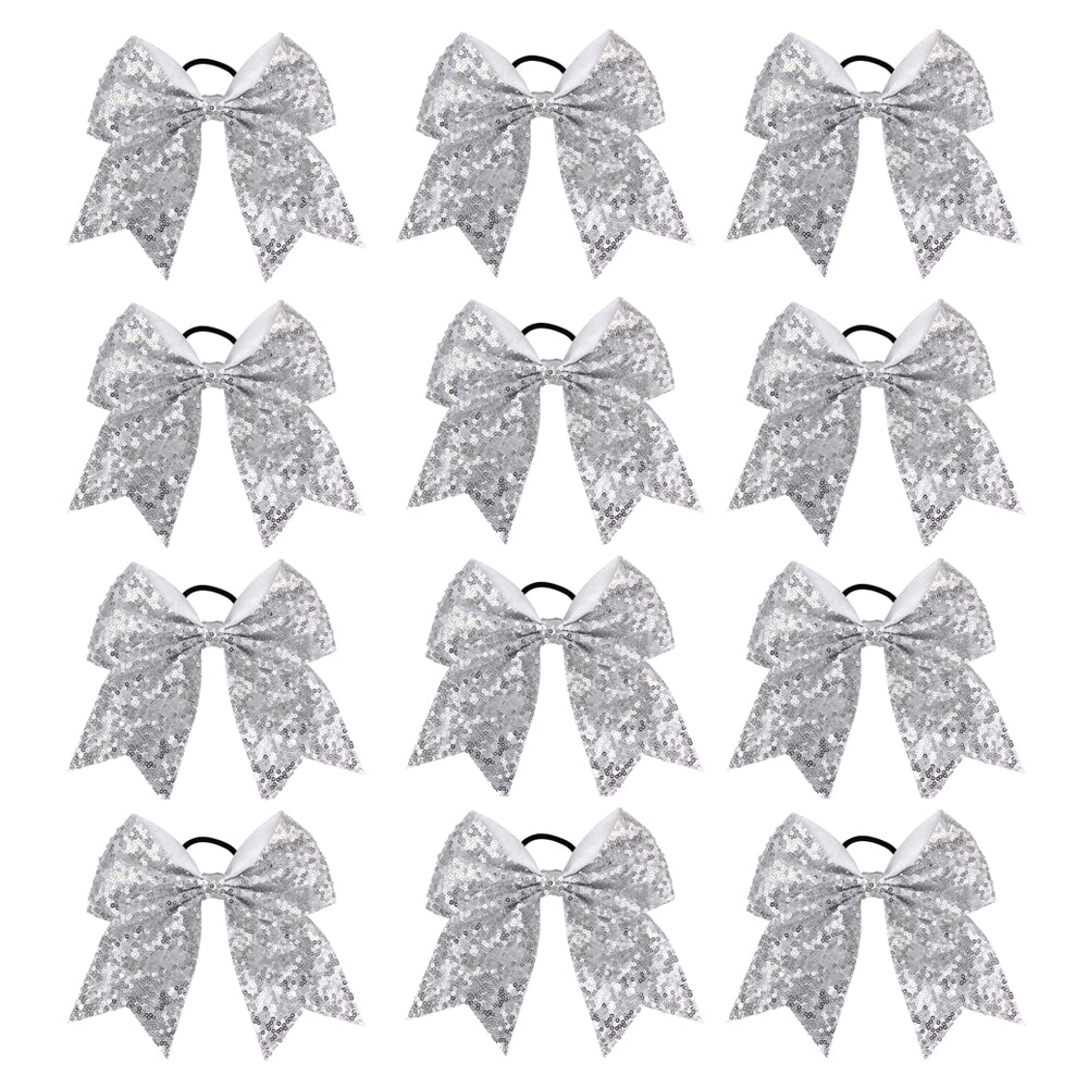 12PCS 8'' Glitter Sequin Cheer Bows
