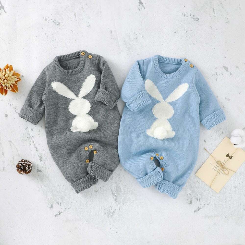 Plush Bunny Baby Knitted Romper