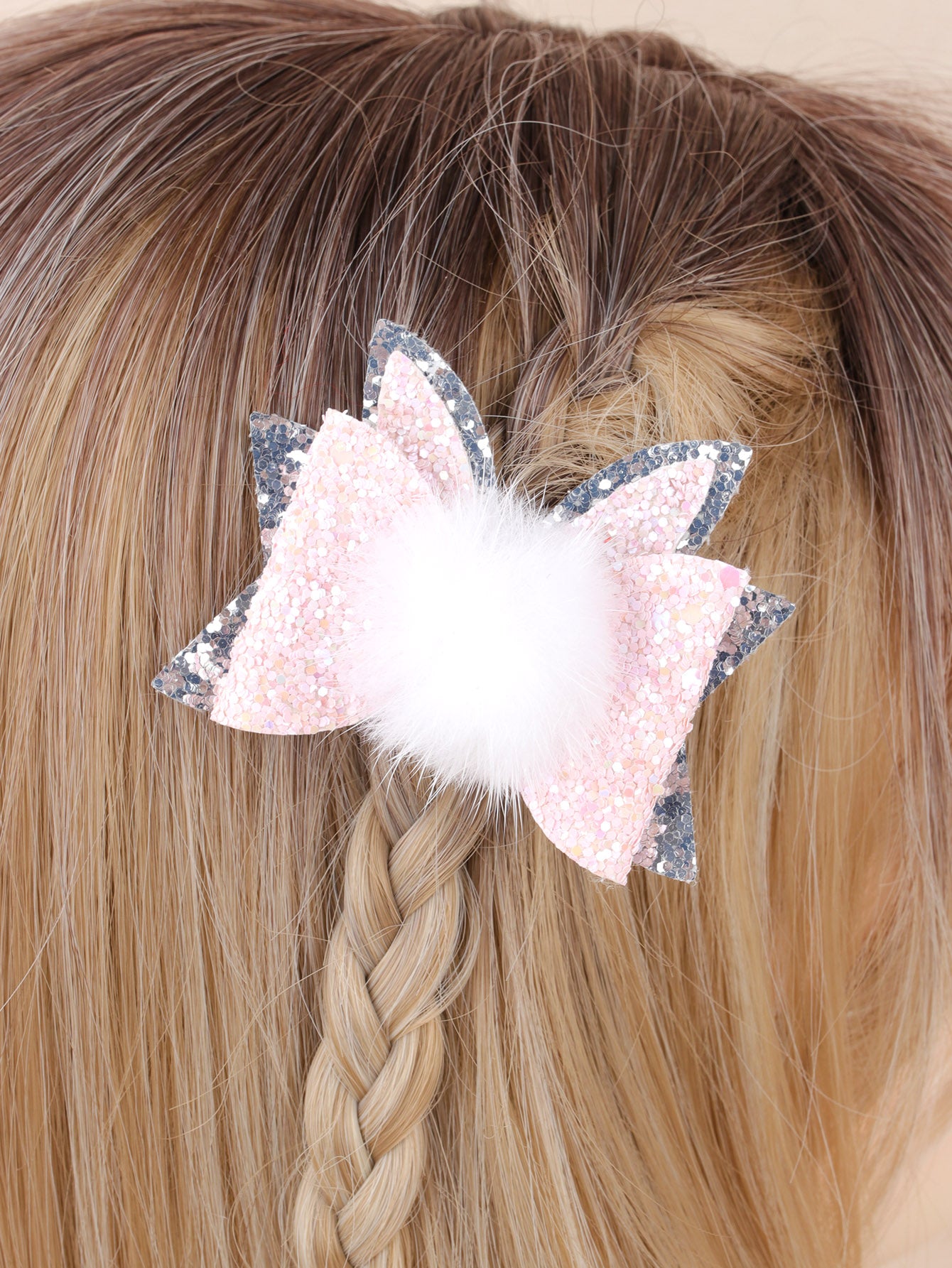 3'' Easter Glitter Hair Bow Bunny Tail Hair Clips