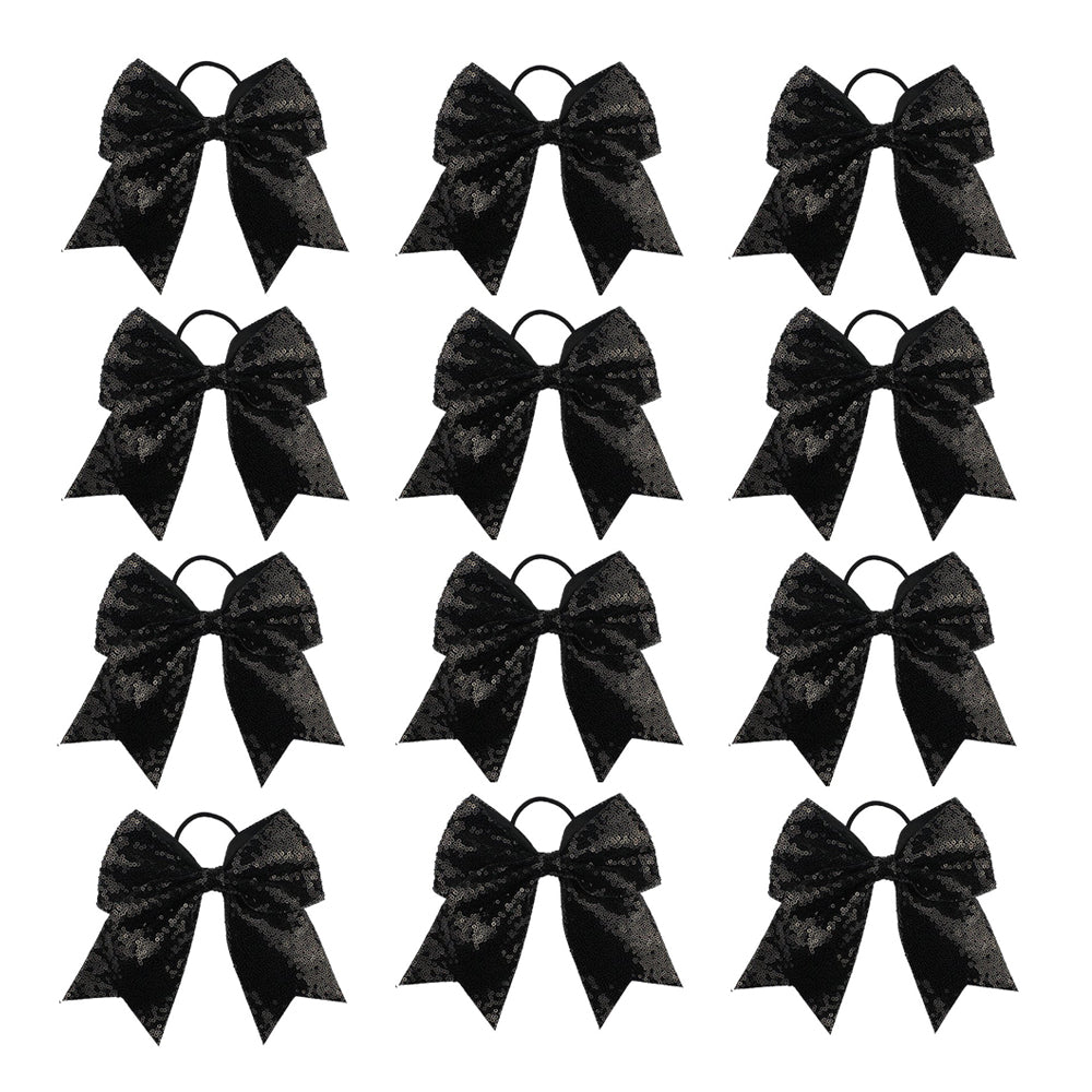 12PCS 8'' Glitter Sequin Black Cheer Bows