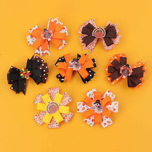 4'' Thanksgiving Ribbon Hair Bows