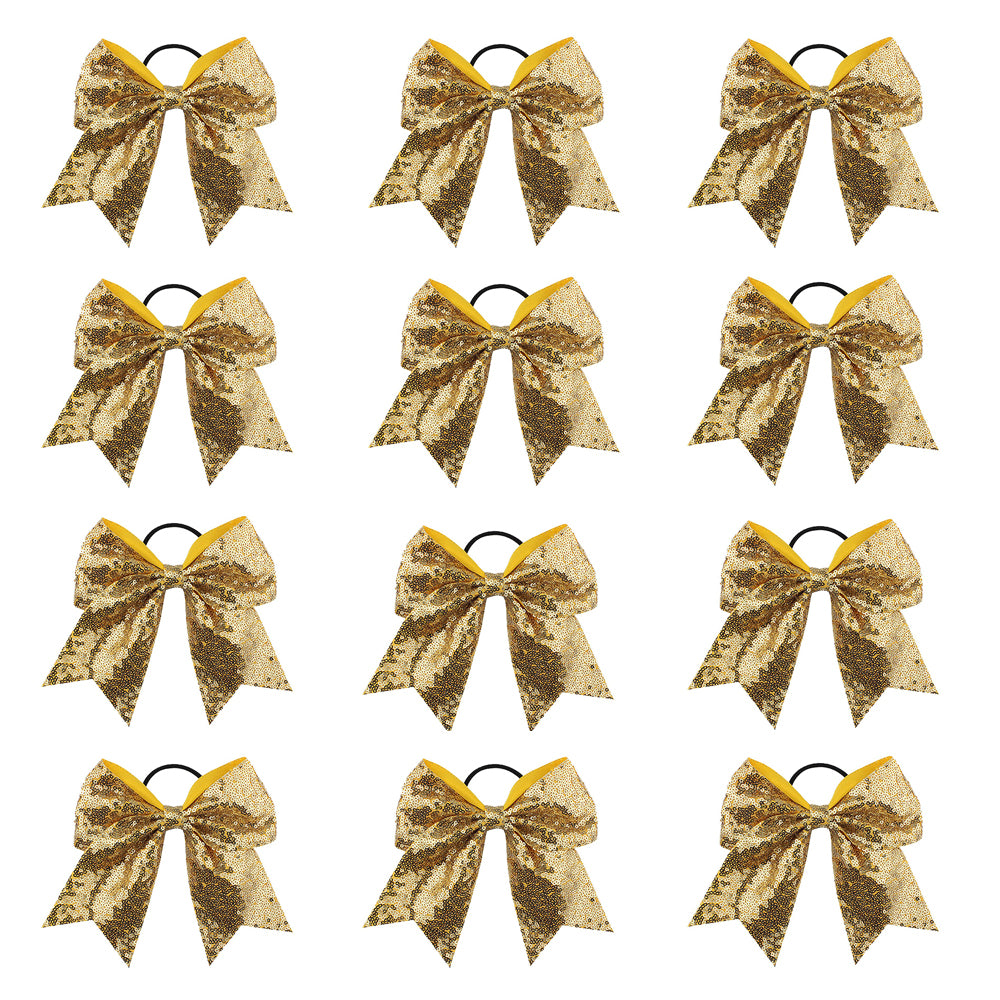 12PCS 8'' Glitter Sequin Gold Cheer Bows