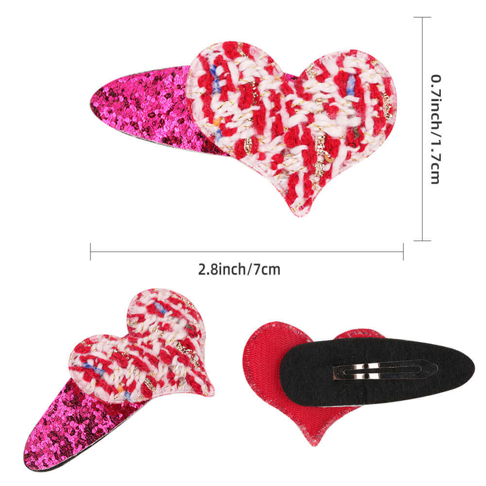 Glitter Plush Heart Hair Clip Set