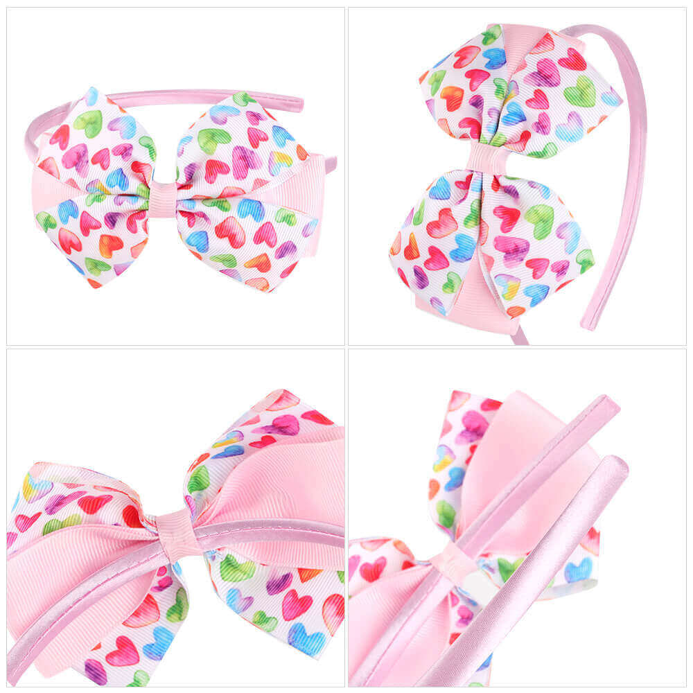 Love Heart Print Bow Girl Hair Bands