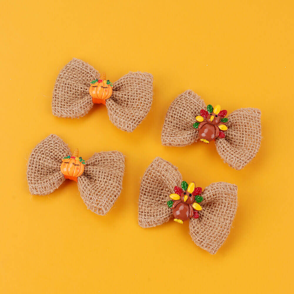 thanksgiving Mini Linen Hair Bows