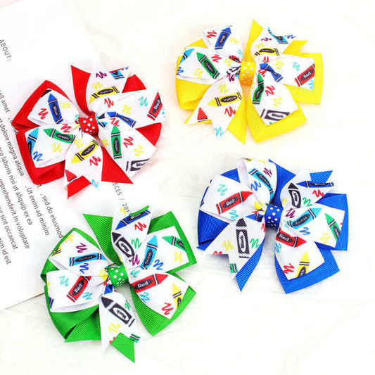 Back to School Pinwheel Hair Bows