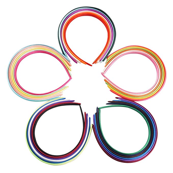 100PCS Basic Solid Color Satin Headbands