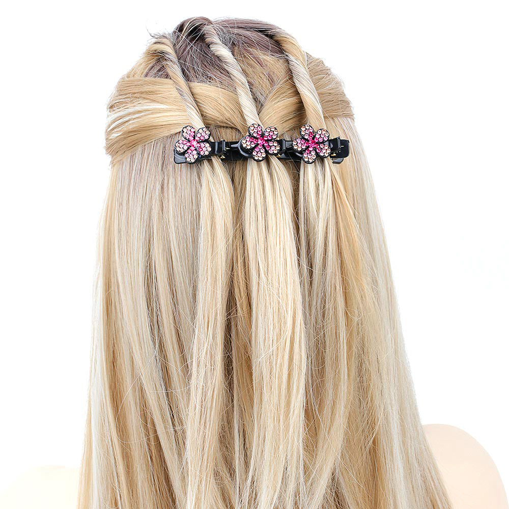 4PCS Flower Crystal Braids Hair Clips for Ladies