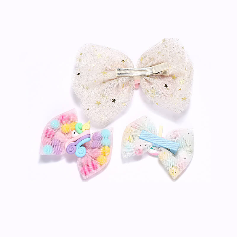 Candy Color Pompom Hair Bows For Girls