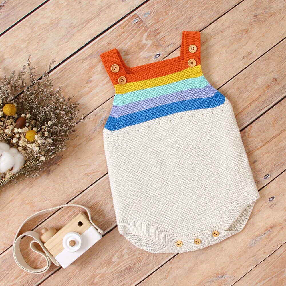 Rainbow Striped Knitted Baby Romper