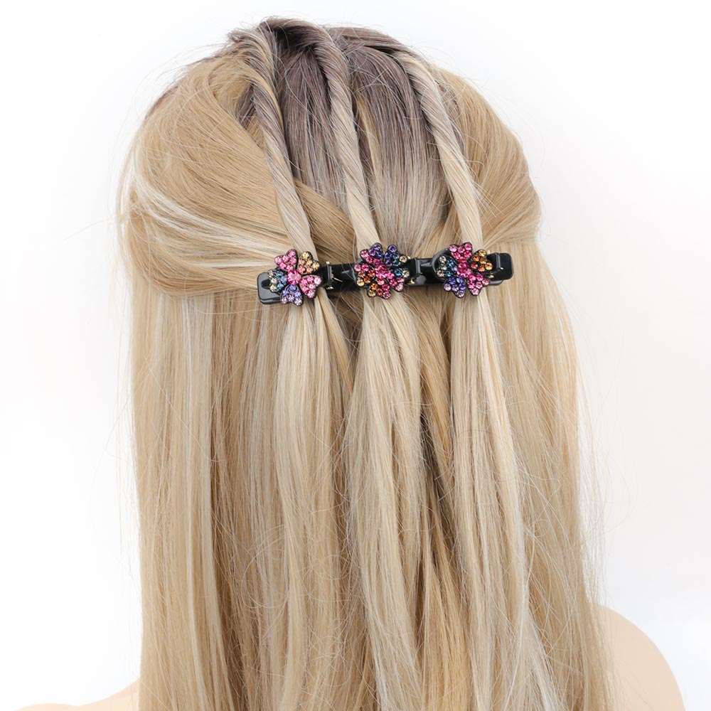 4PCS Flower Crystal Braids Hair Clips for Ladies