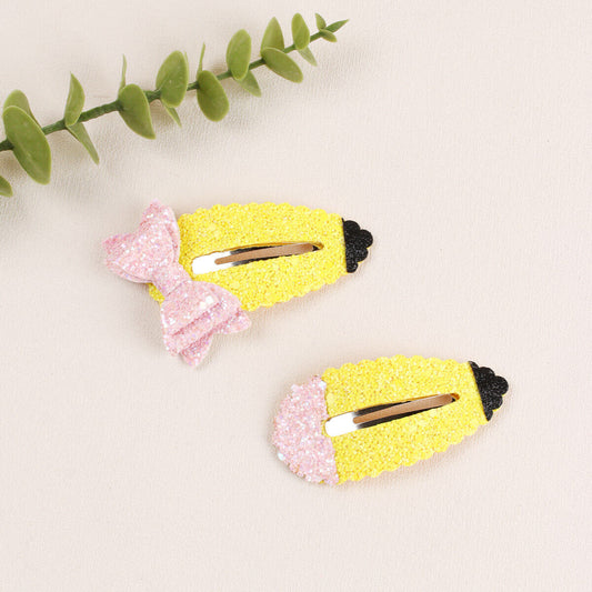 2PCS Back to School Glitter Snap Hair Clips