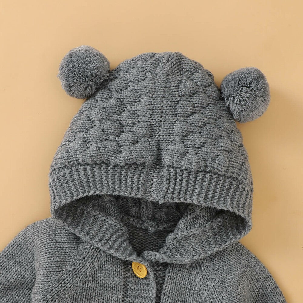 Furry Ball Hooded Knitted Baby Romper