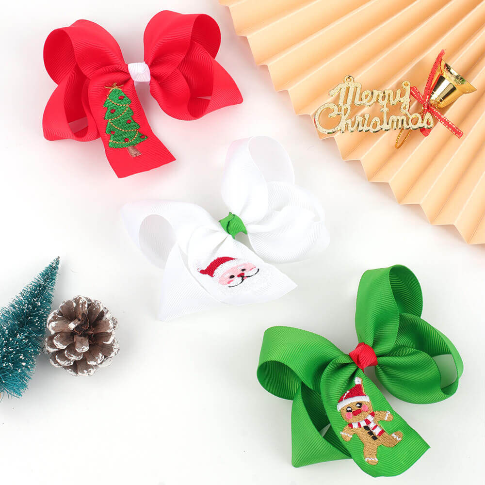 Christmas Embroidery Pattern Hair Bows