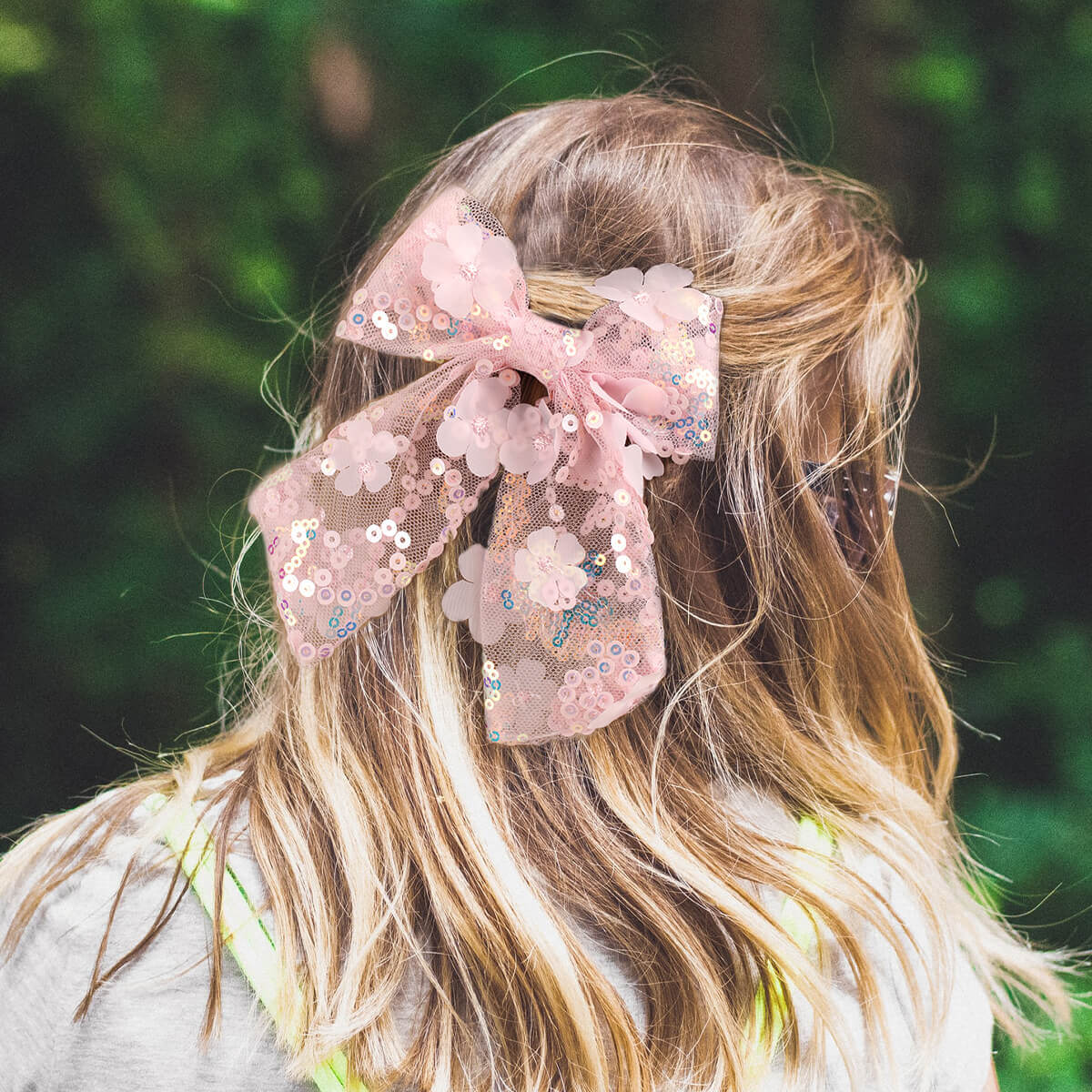 Lace Flower Laser Sequin Hair Bows