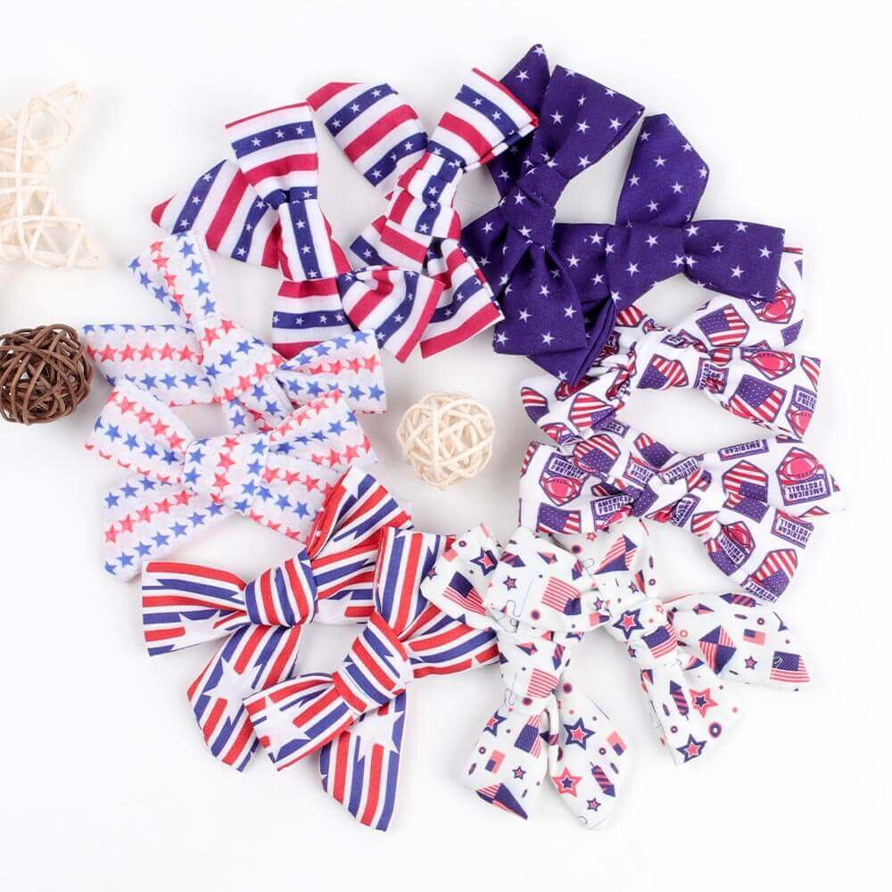 4PCS Patriotic American Flag Fabric Bows