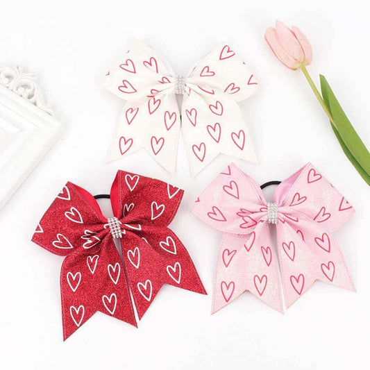 Pink Hearts Glitter Cheer Bows