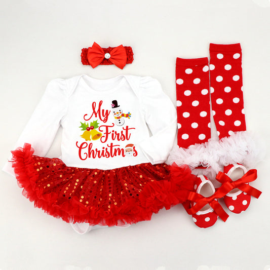 Christmas Letters Baby Romper Skirt Set