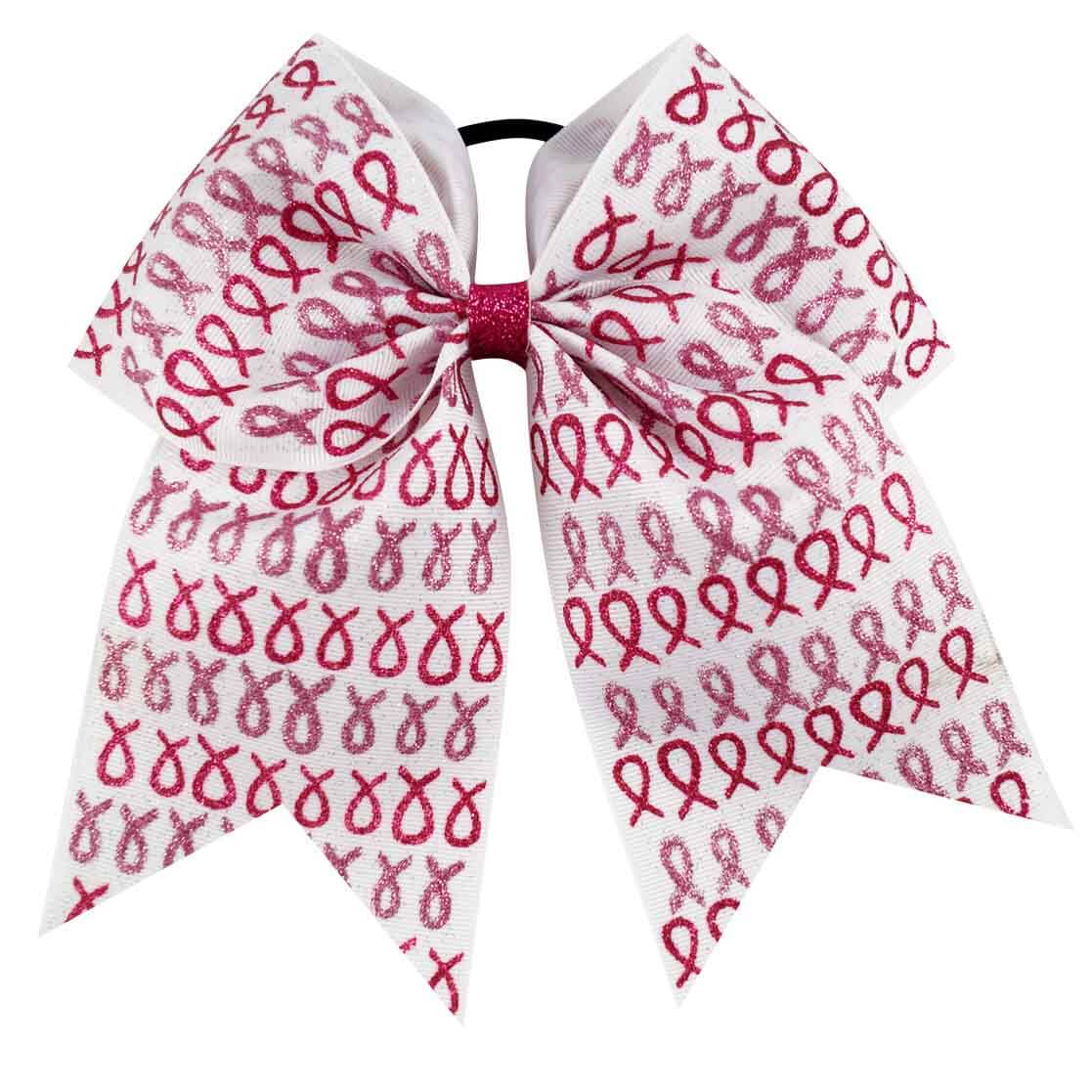 20PCS Breast Cancer Awareness Glitter Cheer Bows