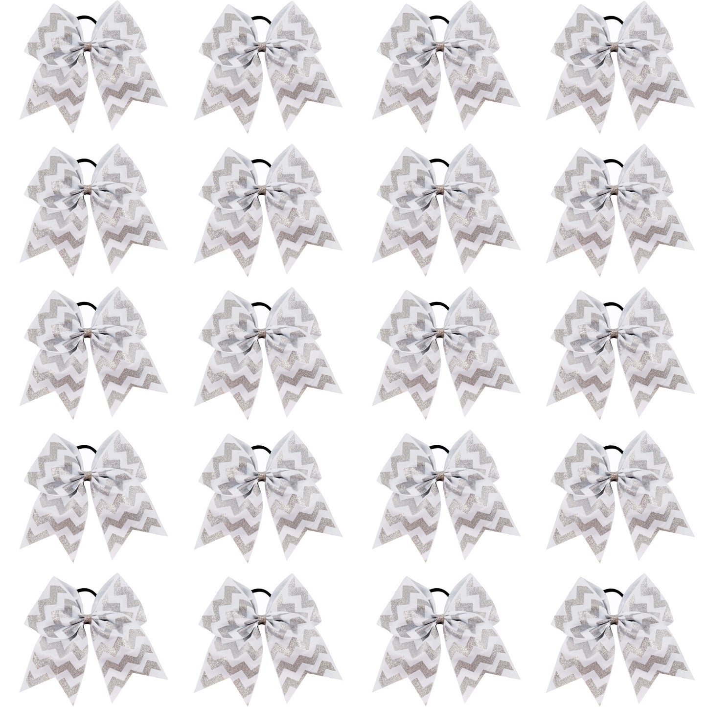20PCS Silver Wave Chunky Glitter Cheer Bows